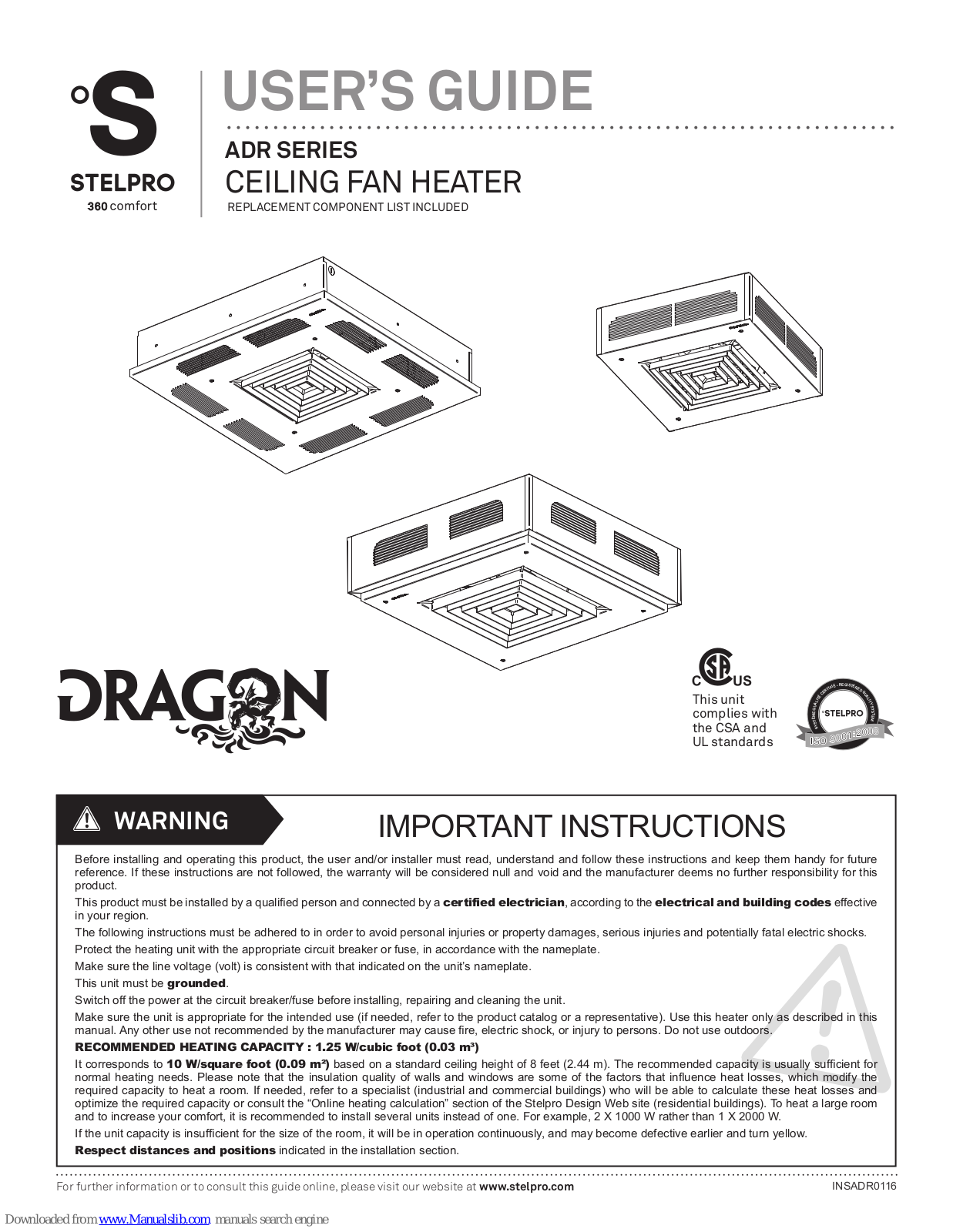 Stelpro Dragon ADRI, Dragon ADRII, Dragon ADRR User Manual - ManualMachine.com