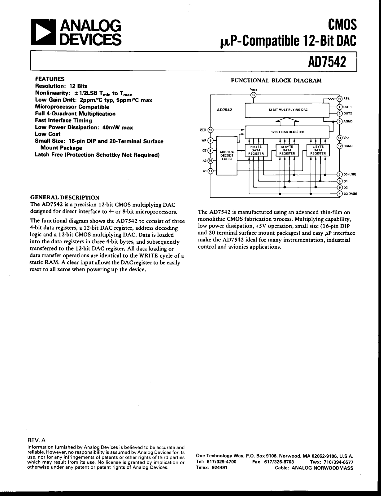 Analog Devices AD7542 Datasheet