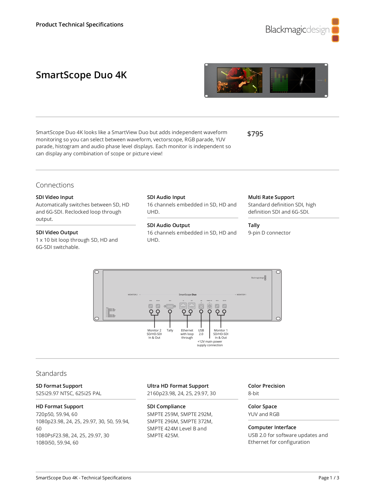 Blackmagic Design SmartScope Duo 4K Specifications