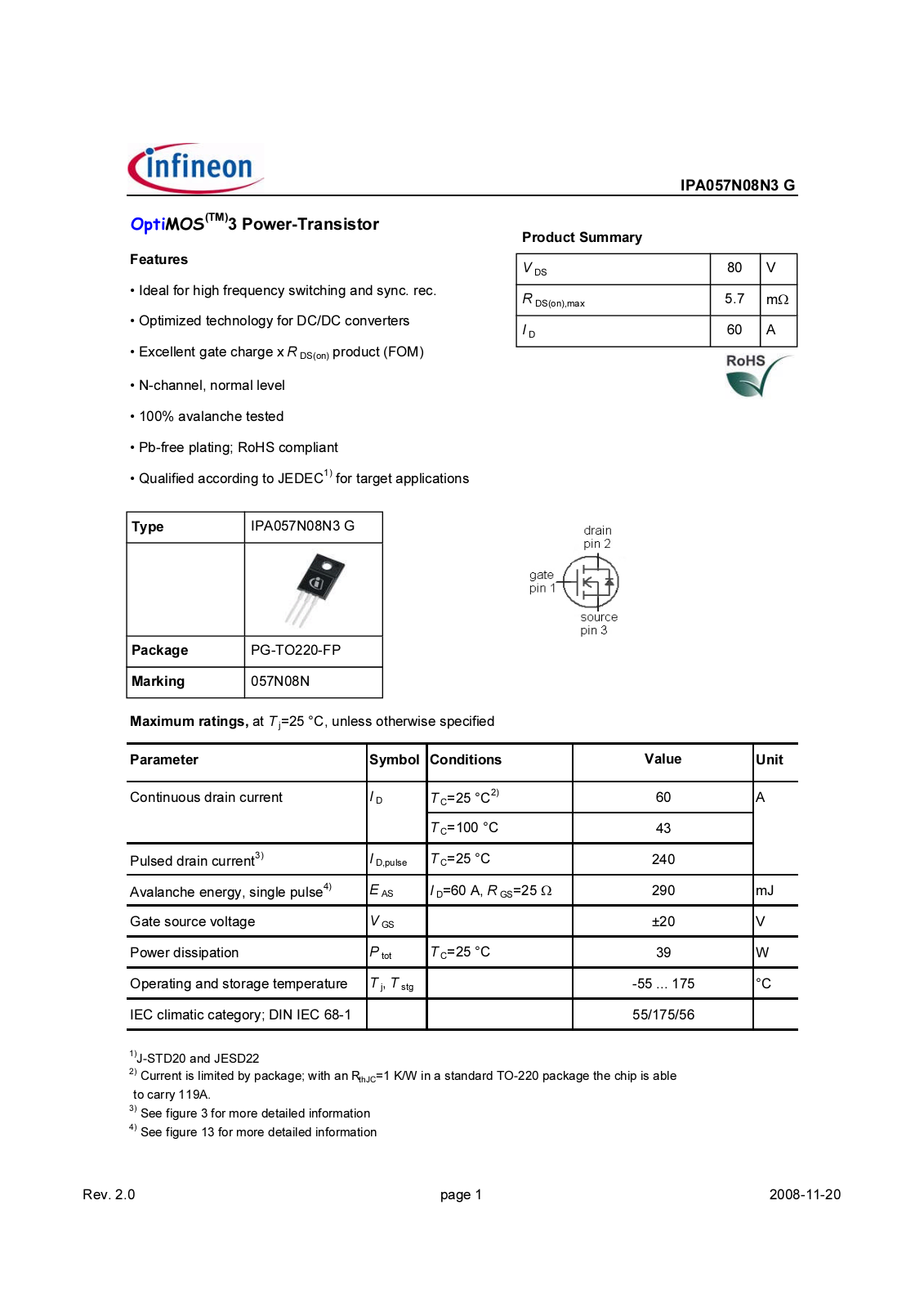 Datasheet ipa057n08n3_rev2.0 Datasheet - ManualMachine.com