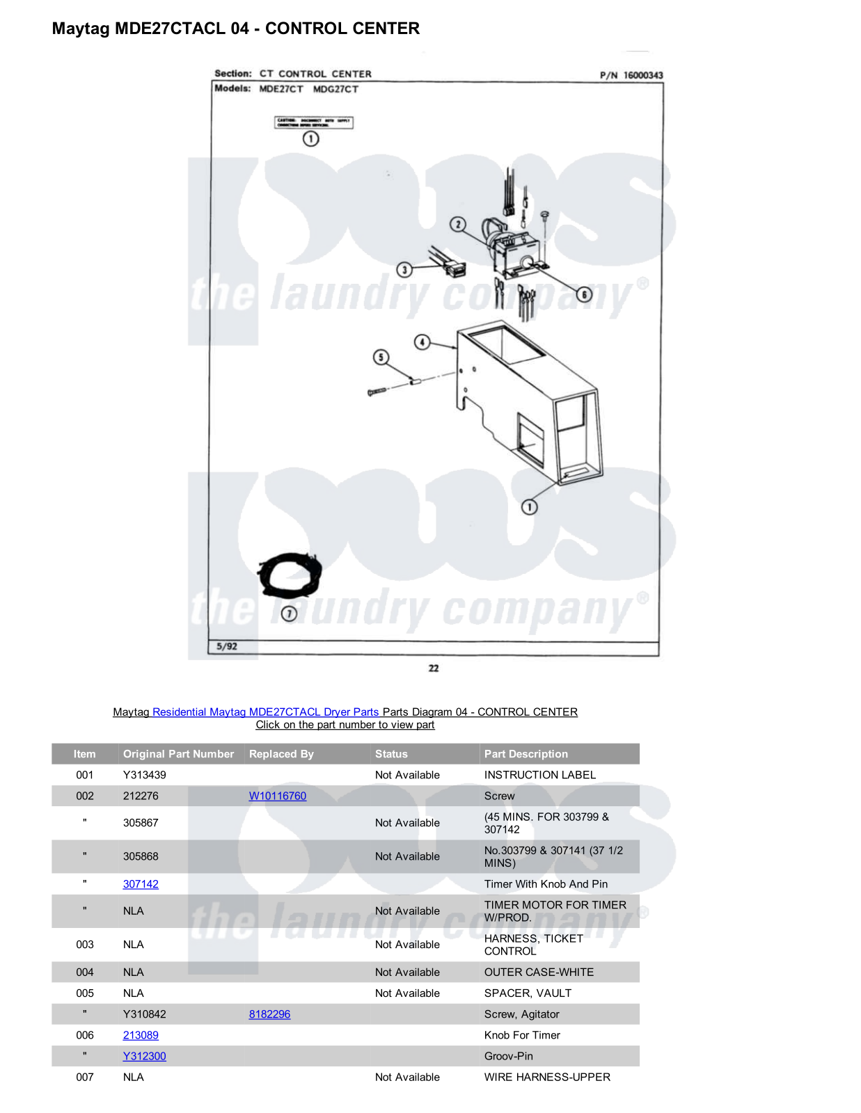 Maytag MDE27CTACL Parts Diagram