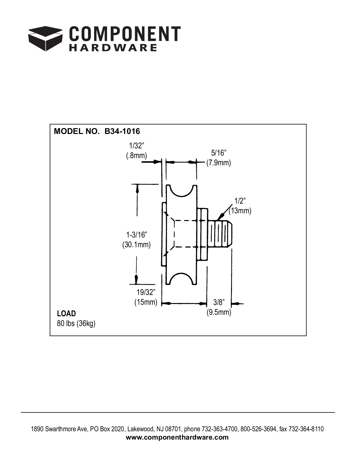 Component Hardware B34-1016 User Manual