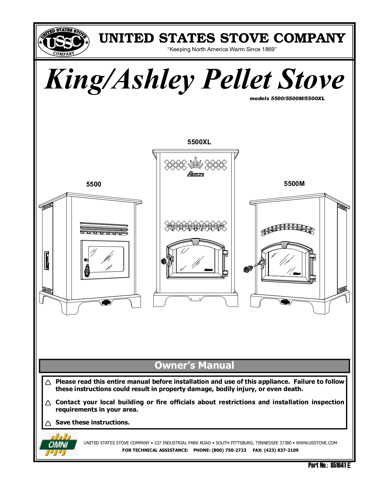 United States Stove 5500, 5500XL, 5500M User Manual