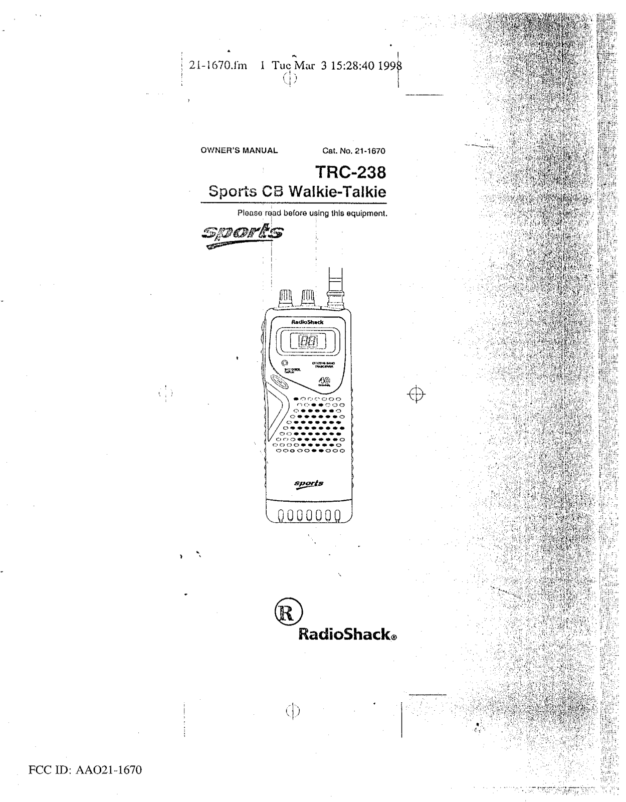 Radio Shack 21 1670 User Manual