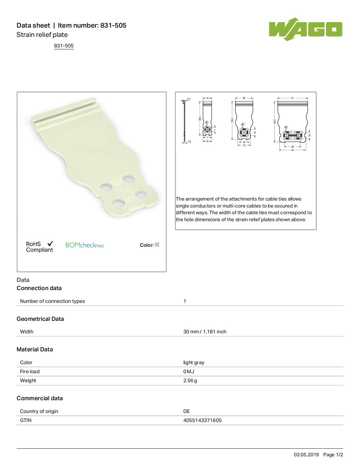 Wago 831-505 Data Sheet