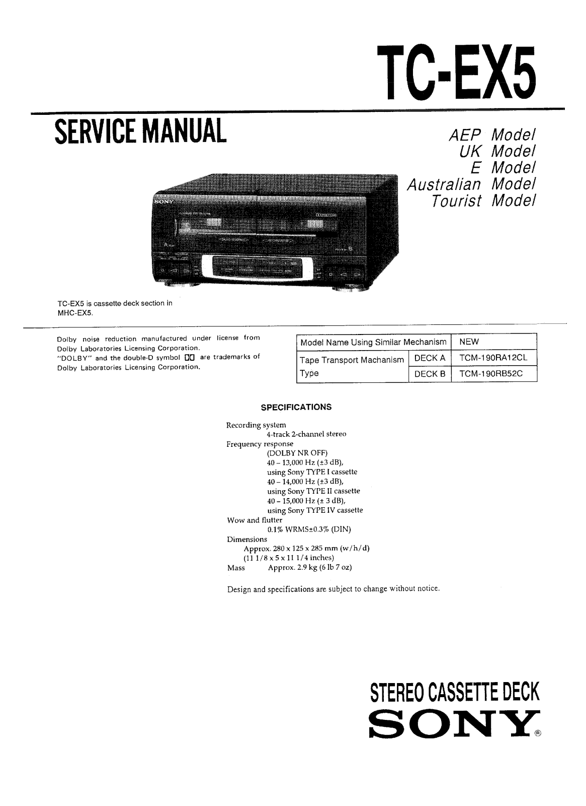 Sony TCEX-5 Service manual