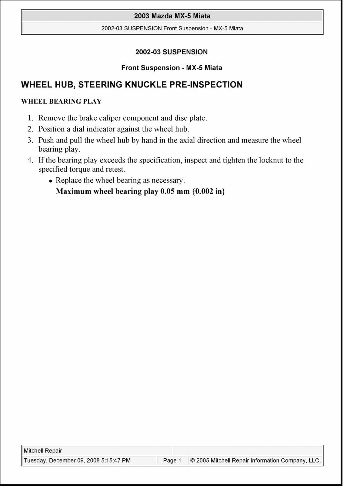 Mazda MX-5 Miata 2002 2003 User Manual