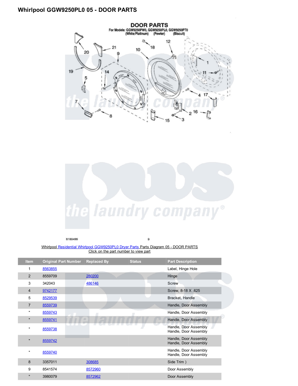 Whirlpool GGW9250PL0 Parts Diagram