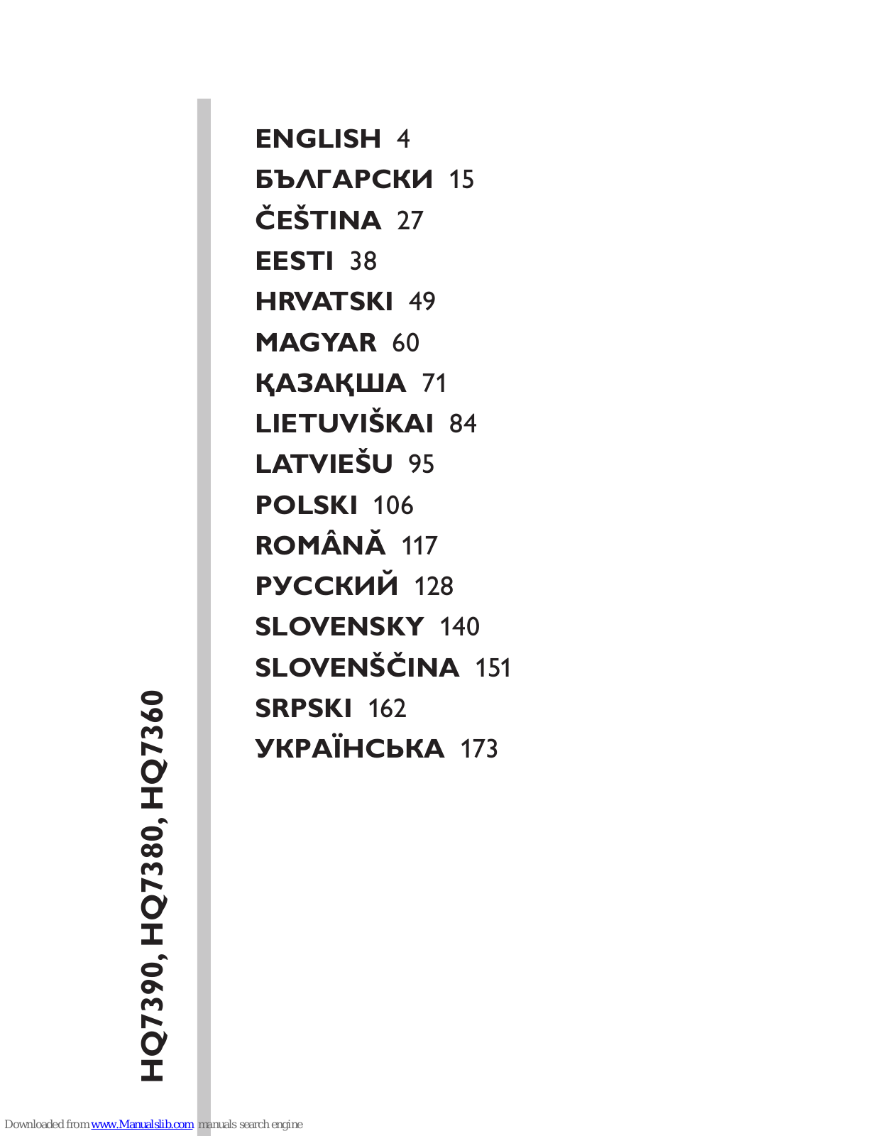 Philips HQ7390/16, HQ7380/16, HQ7380/17, HQ7360/17, HQ7360/16 User Manual