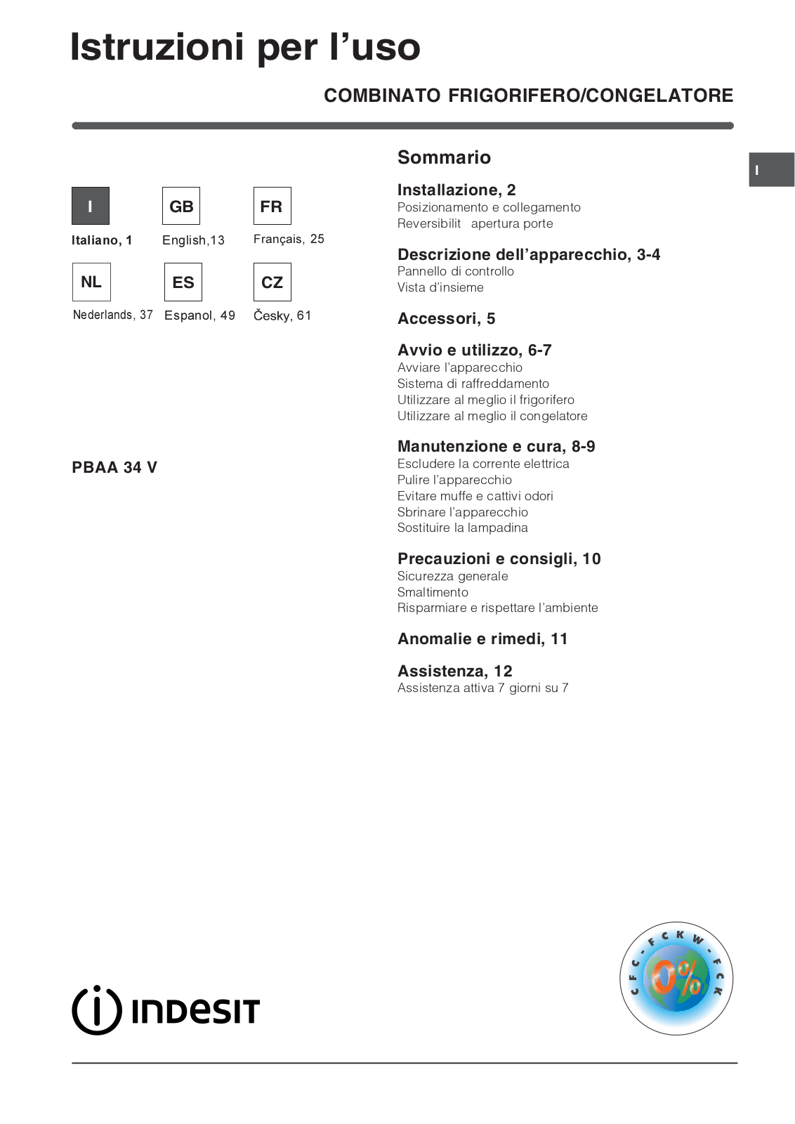 Indesit PBAA 34 V D, PBAA 34 V X User Manual