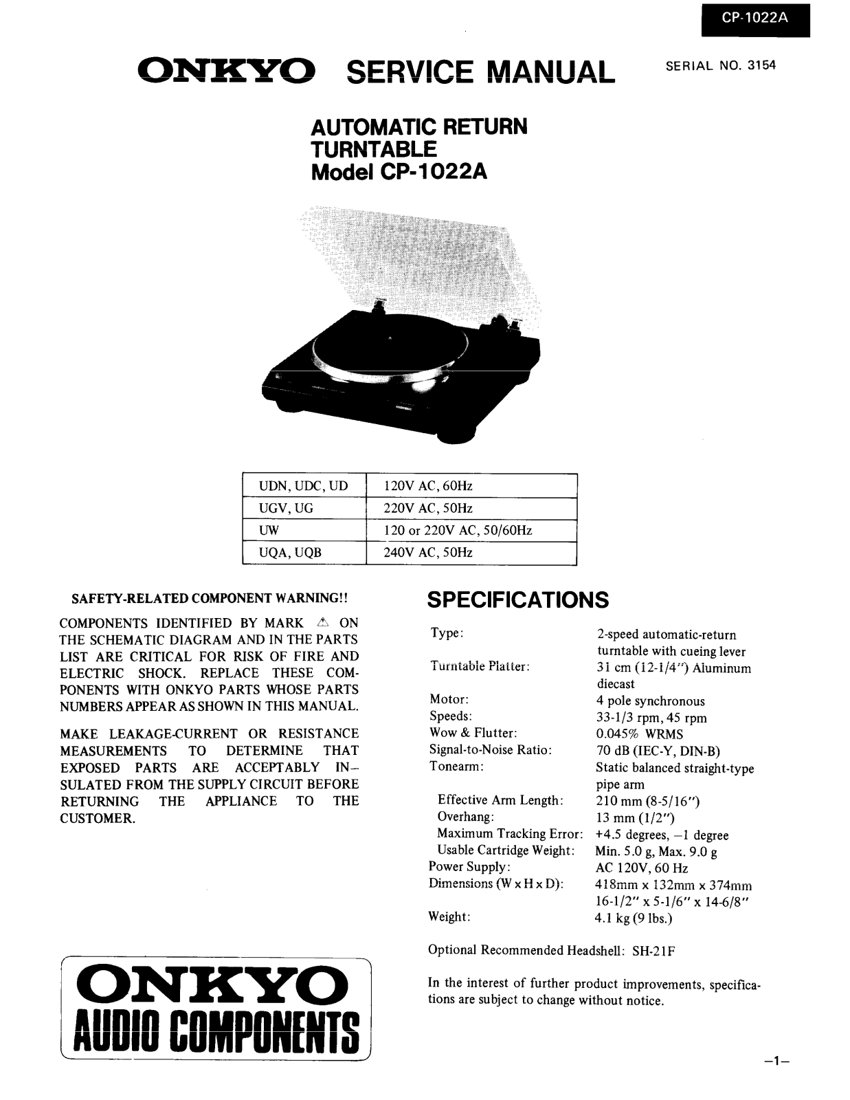 Onkyo CP-1022-A Service manual