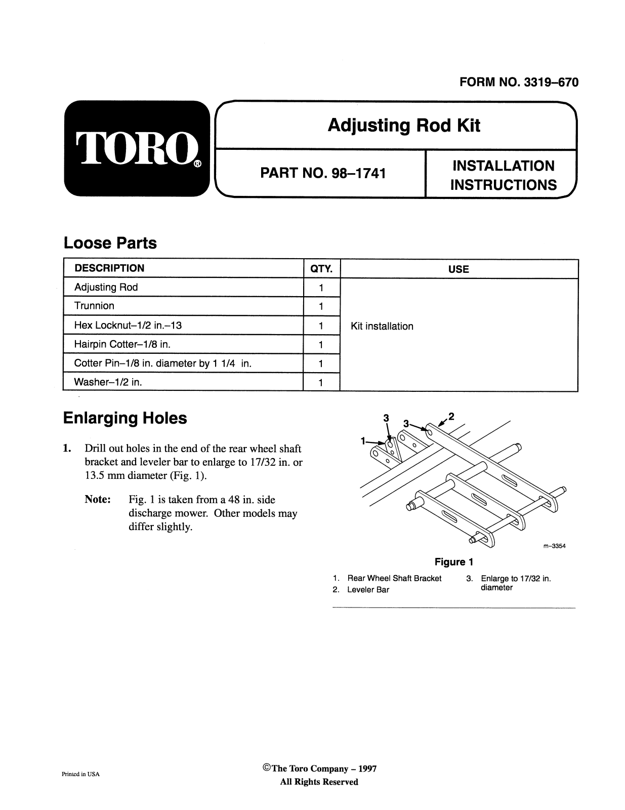 Toro 98-1741 Installation Instructions