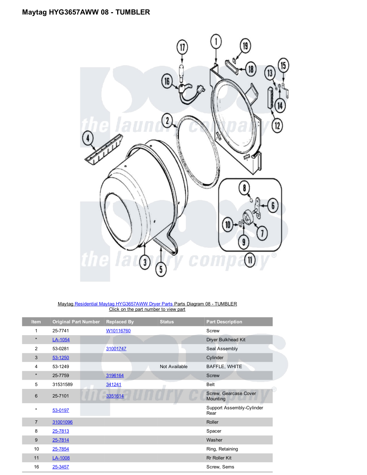 Maytag HYG3657AWW Parts Diagram