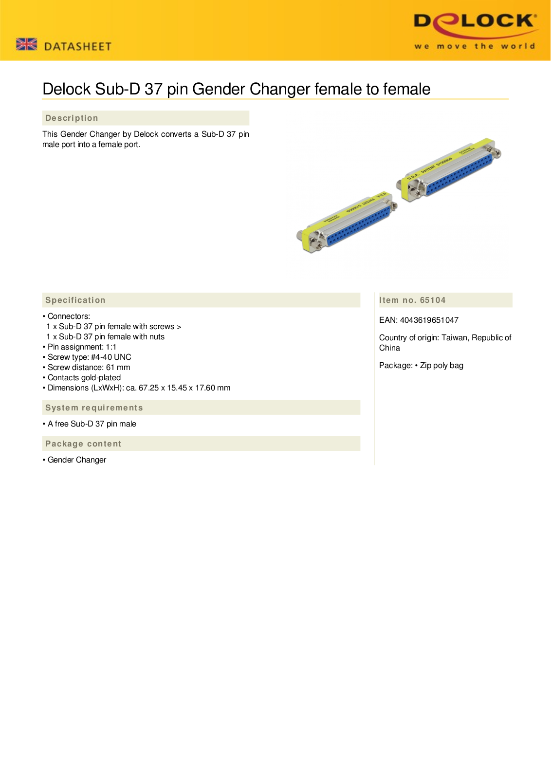 DELOCK 65104 Datasheet - ManualMachine.com