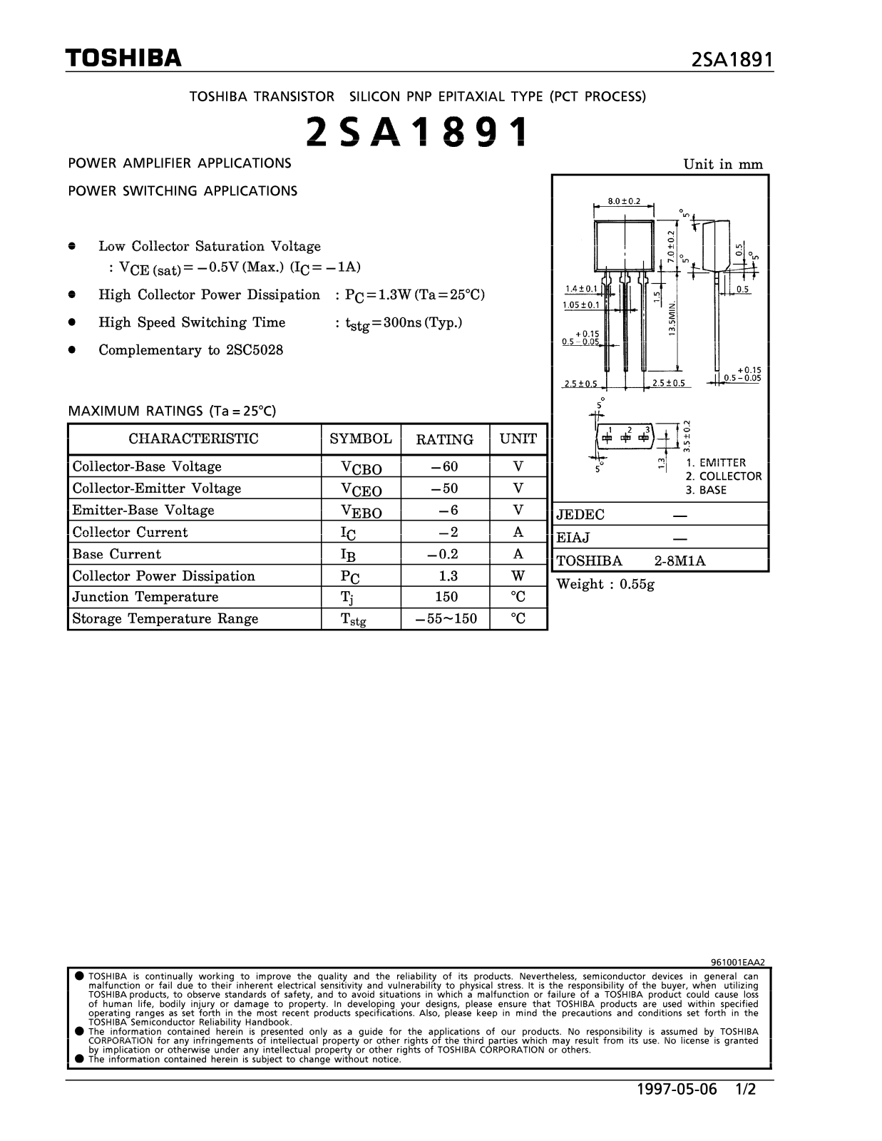 Toshiba 2SA1891 Datasheet