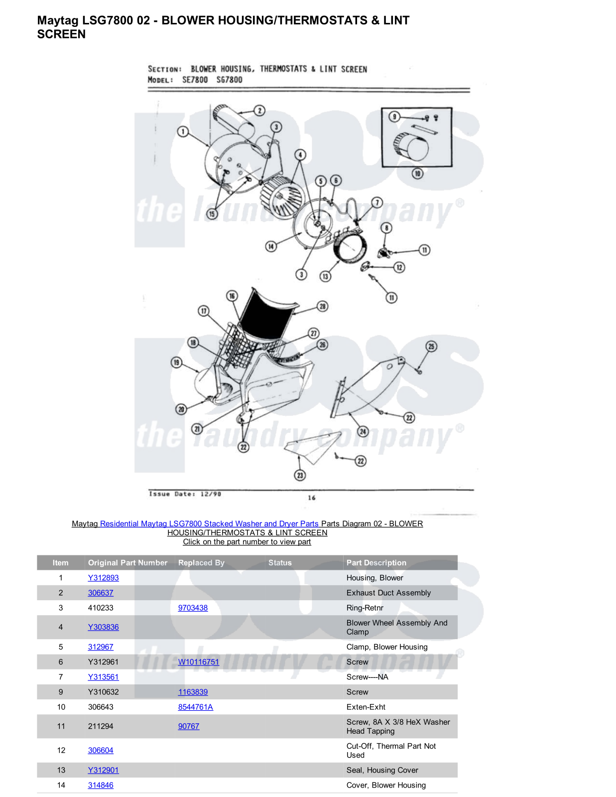 Maytag LSG7800 Stacked and Parts Diagram