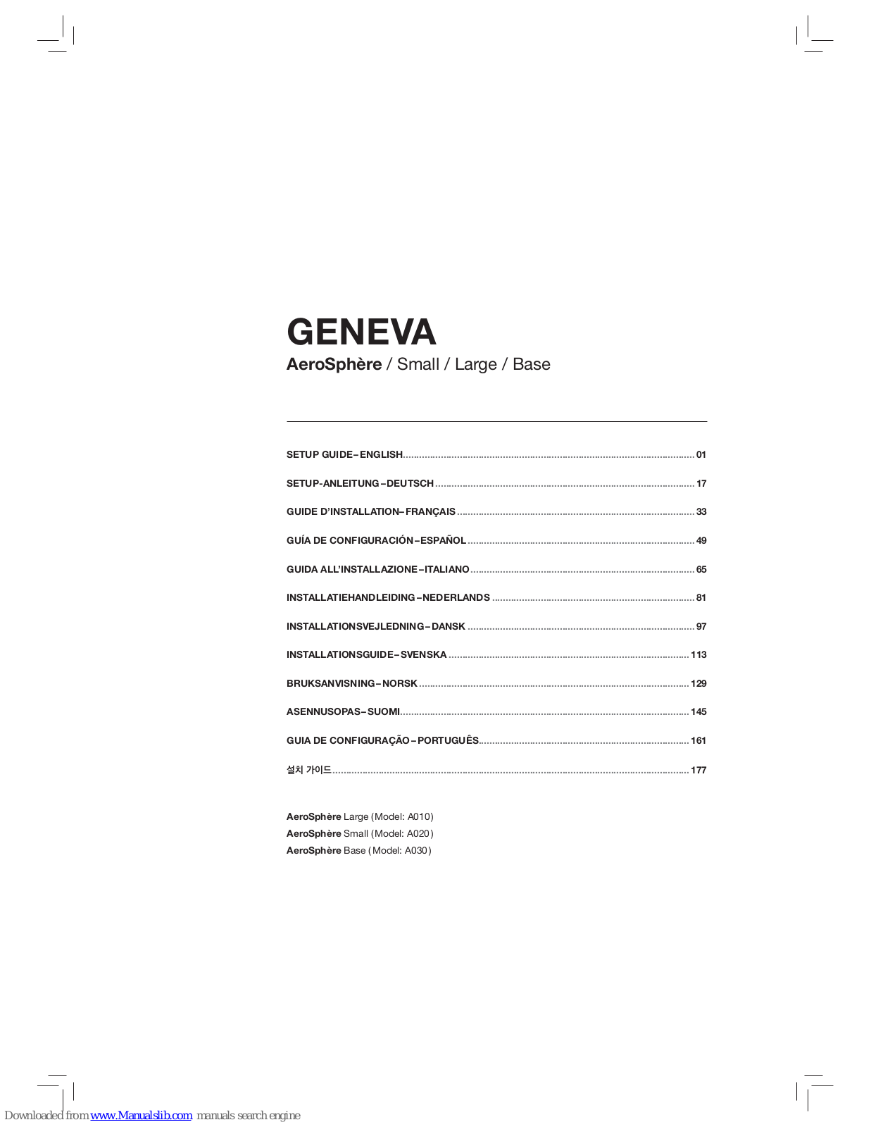 Geneva A010, A020, A030 Setup Manual - ManualMachine.com