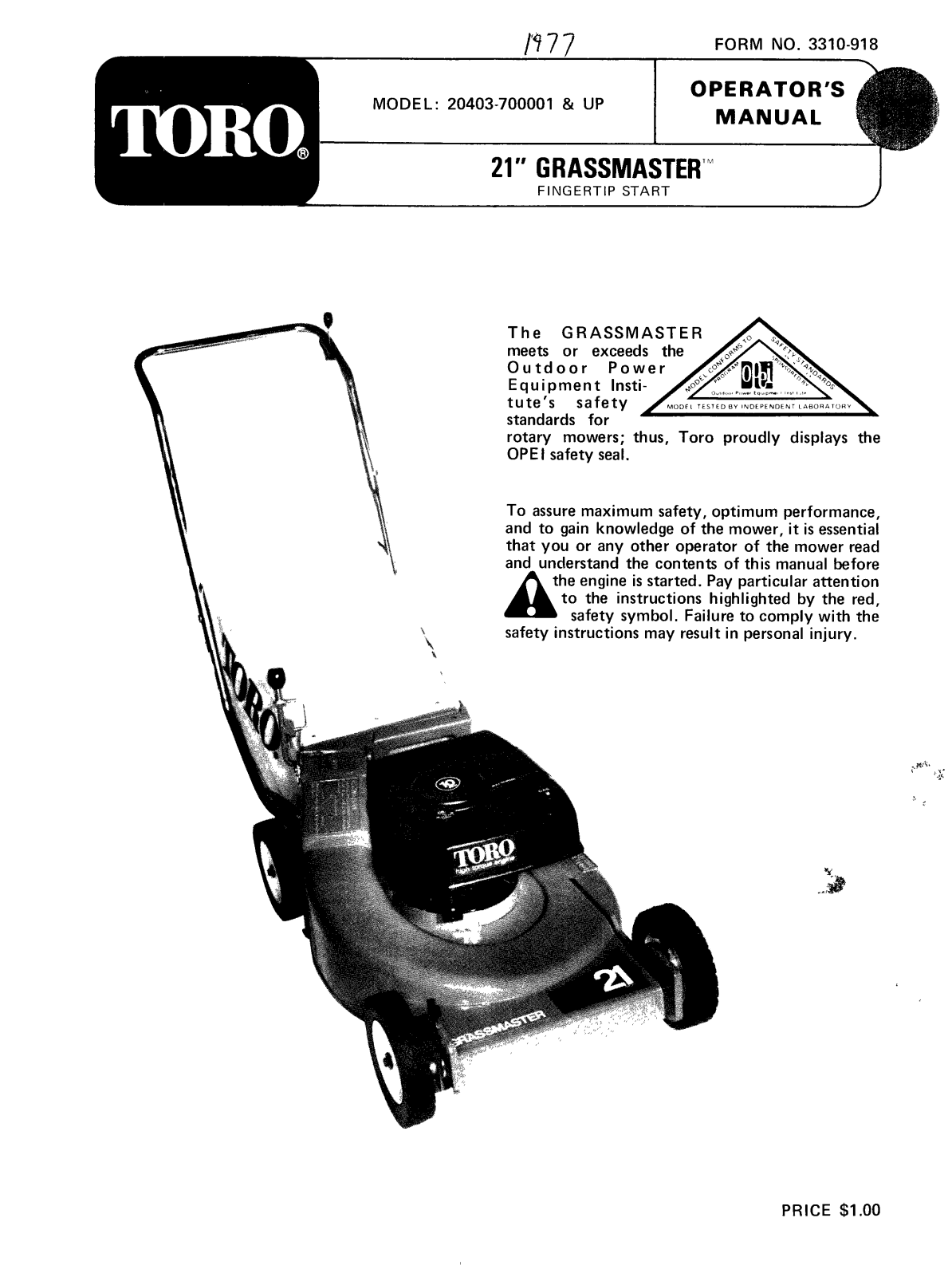 Toro 20403 Operator's Manual