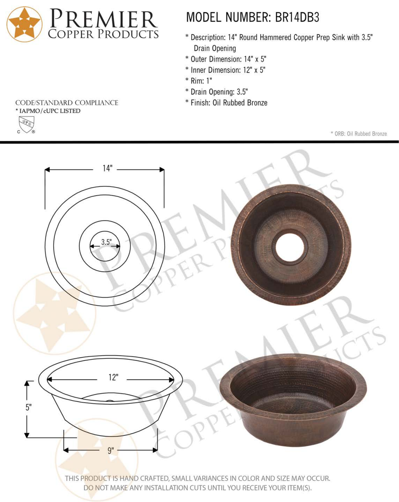 Premier Copper Products IER1774 Specifications - ManualMachine.com