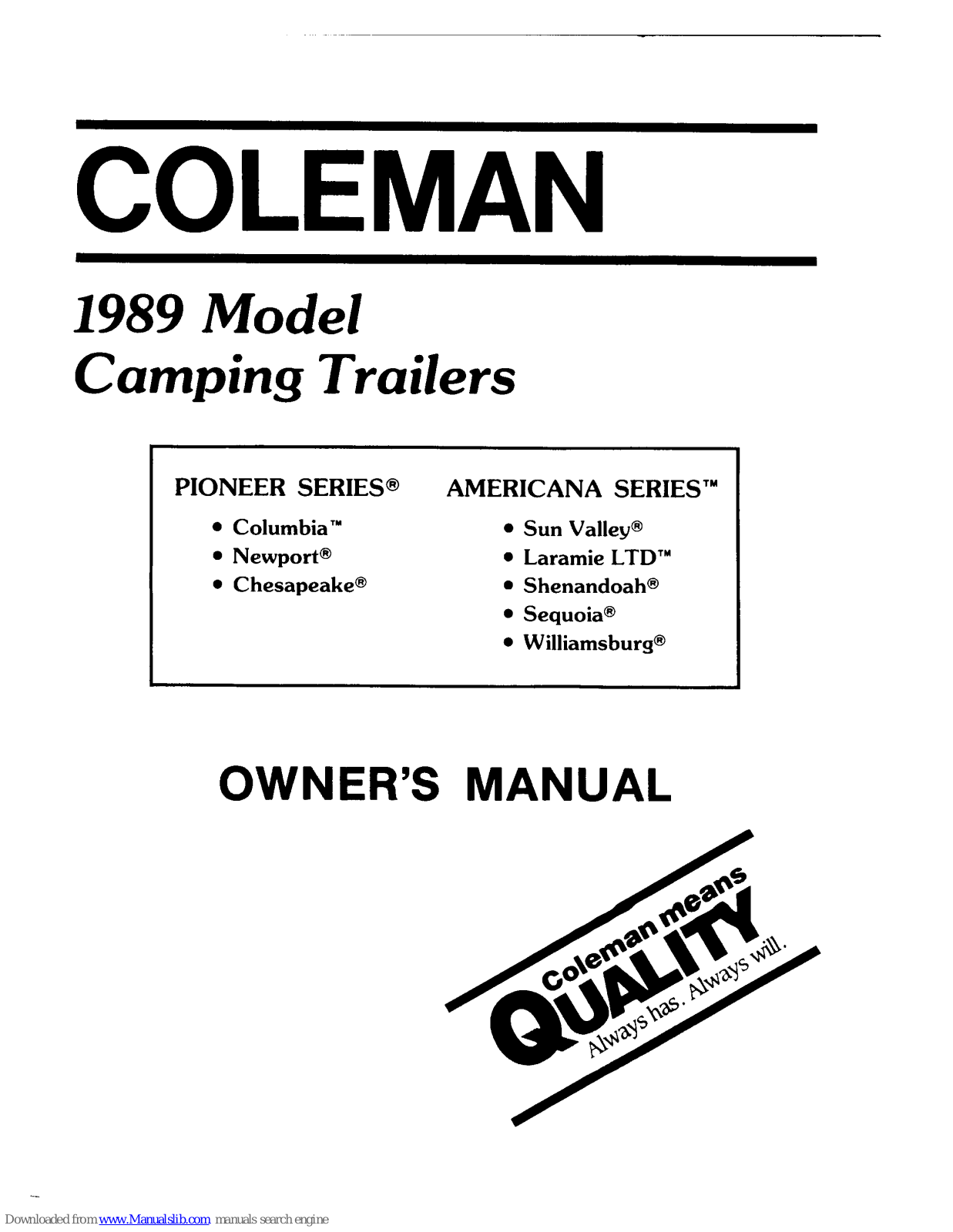 Coleman 1989 Owner's Manual