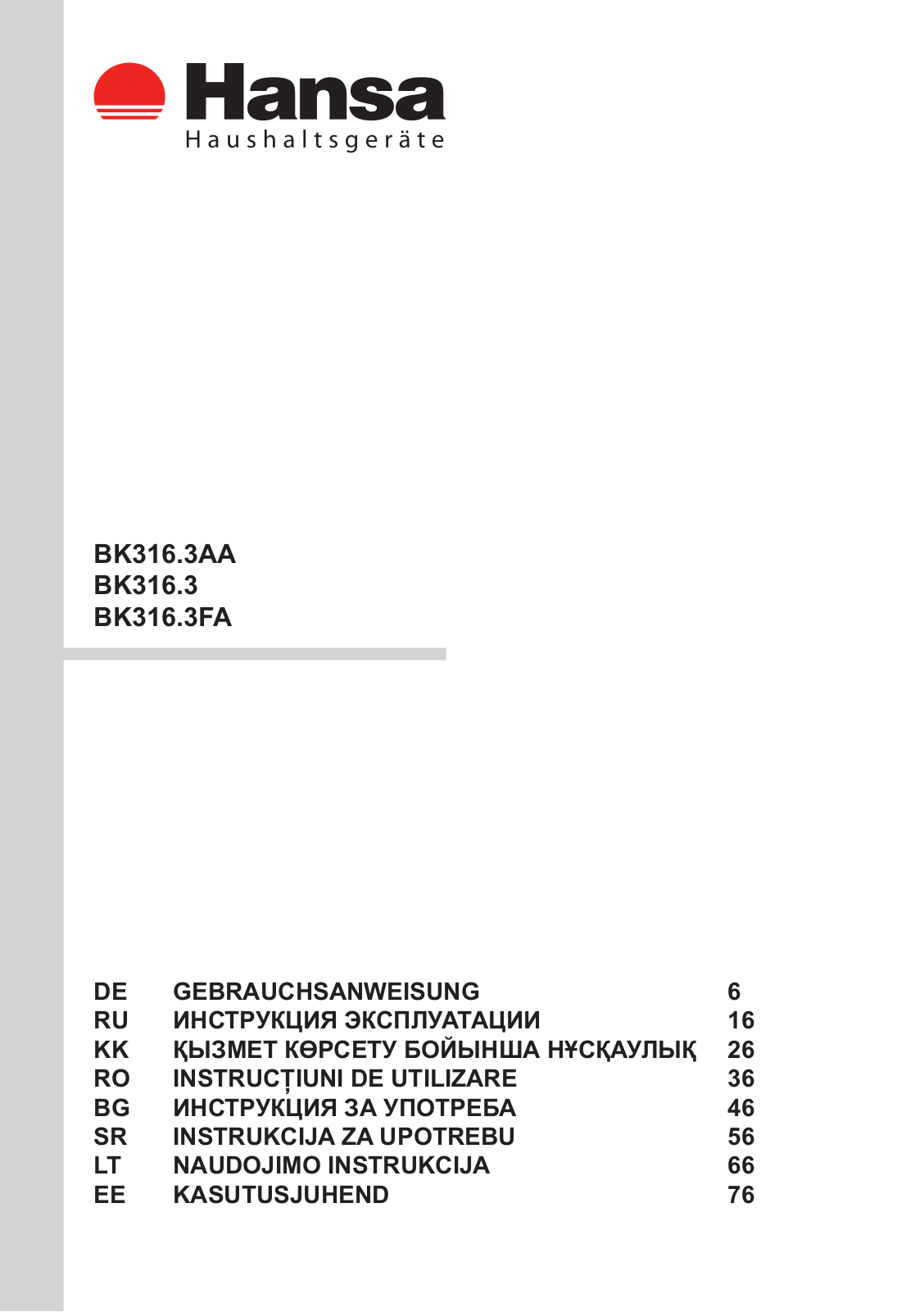 Hansa BK316.3 AA User Manual