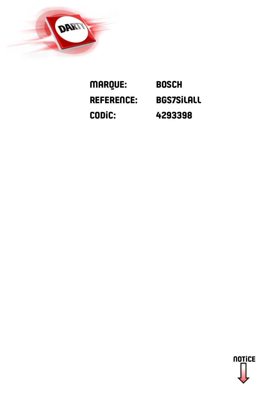 Bosch BGS7SILALL User Manual