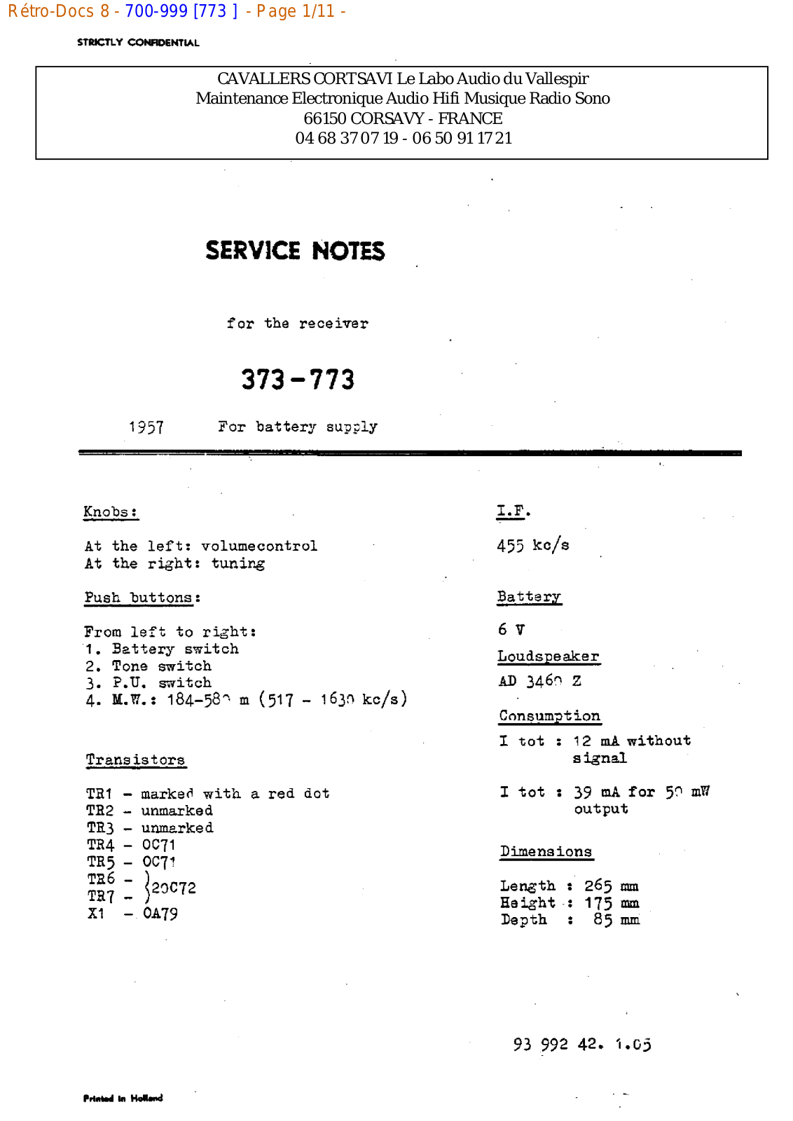 Philips 773 Datasheet - ManualMachine.com