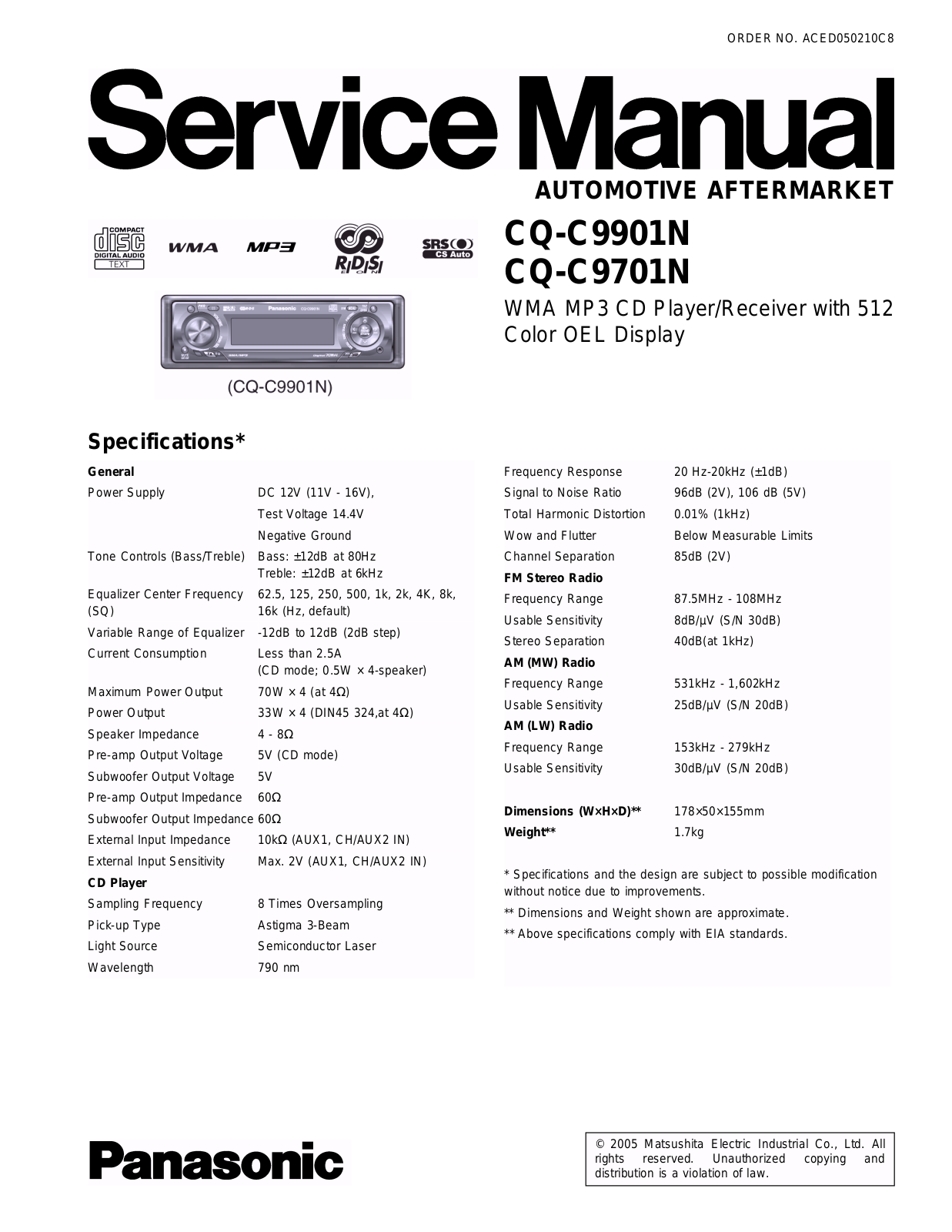 Panasonic CQC-9701-N, CQC-9901-N Service manual