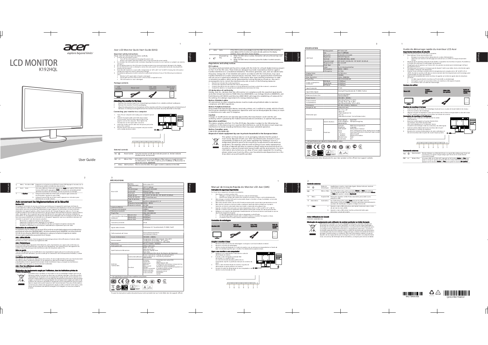 Acer K192HQL User Manual