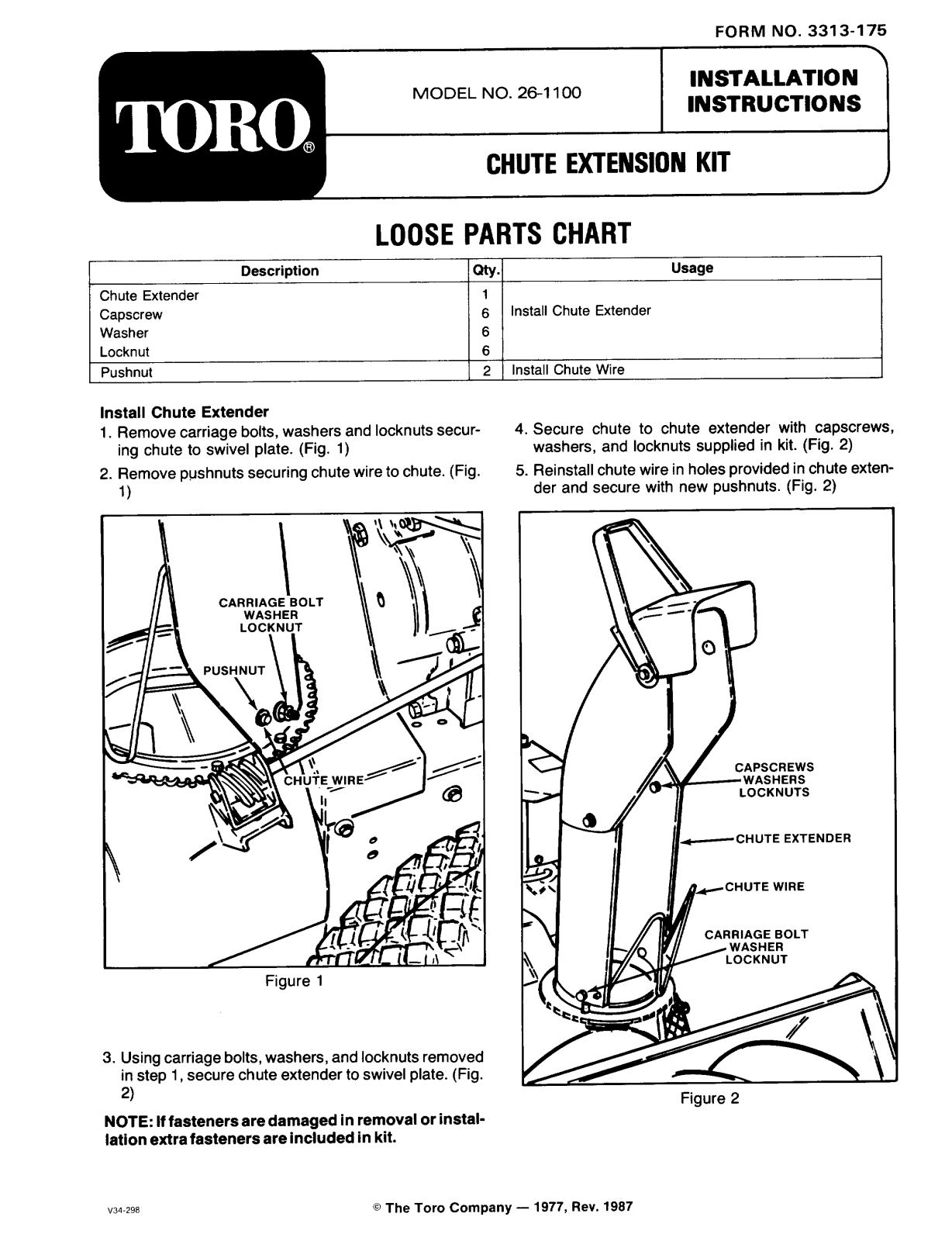 Toro 26-1100 Installation Instructions