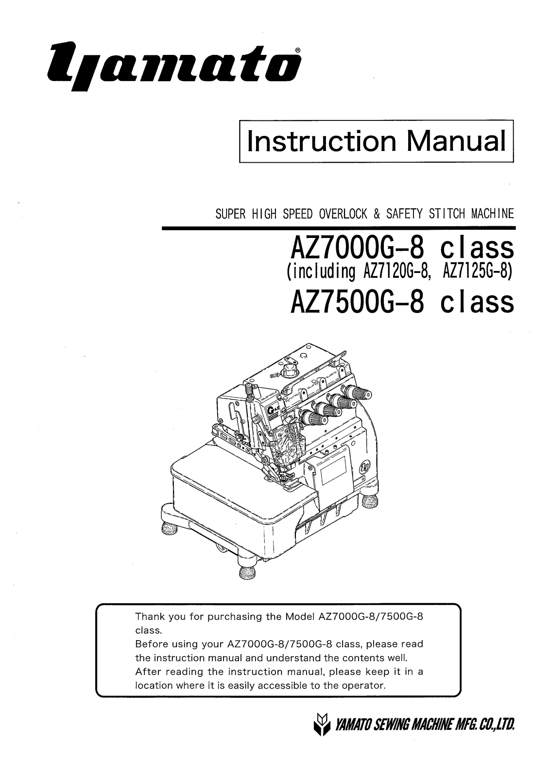 YAMATO AZ7000G-8, AZ7500G-8 Parts List