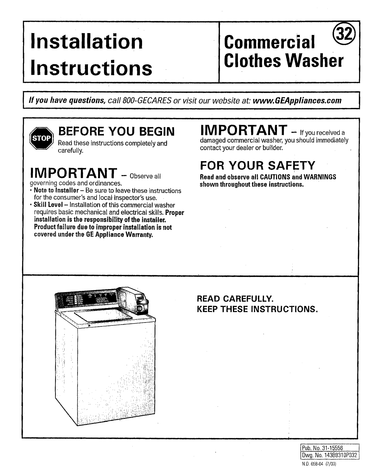 GE Clothes washer Installation Instructions