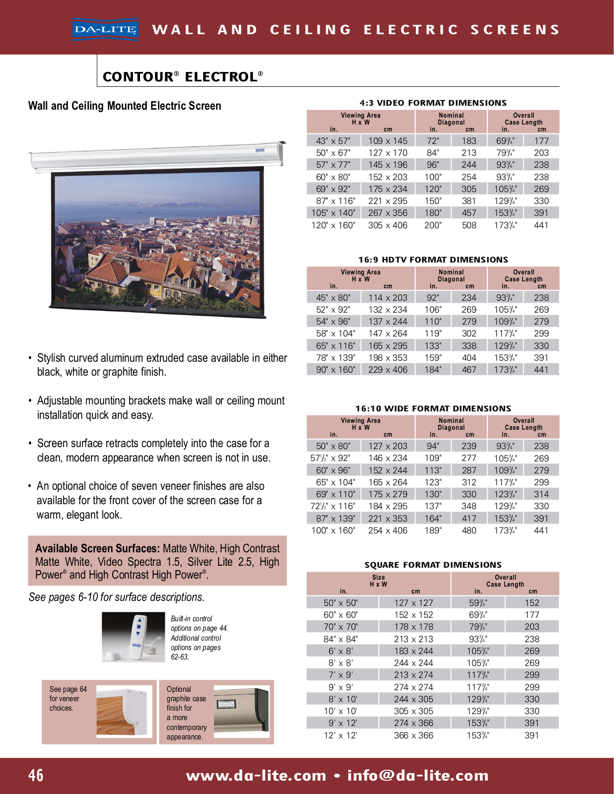 Da-Lite 20877LS, 37570LS Product Information