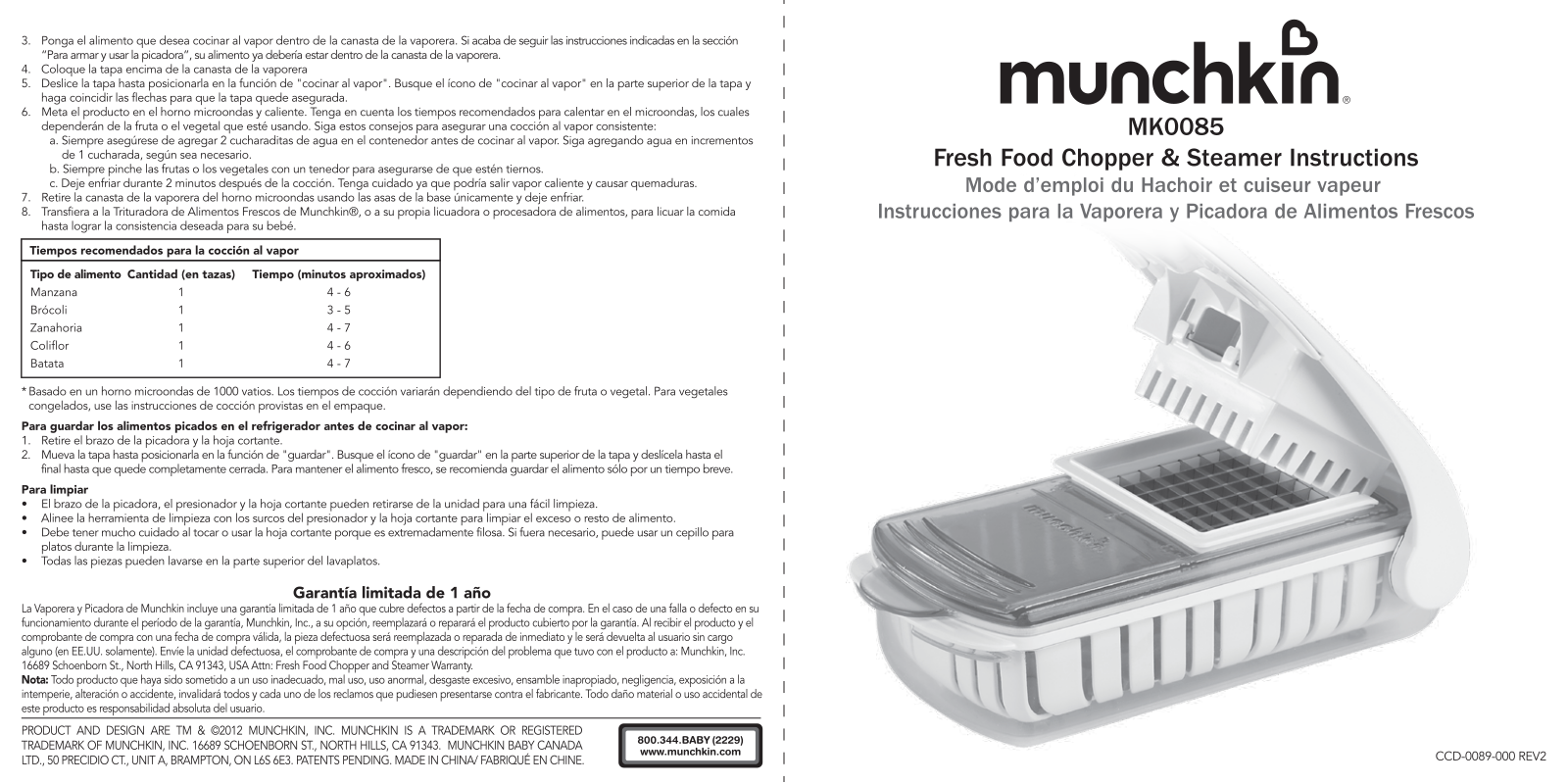 Munchkin Fresh Food Chopper  Steamer Owner's Manual