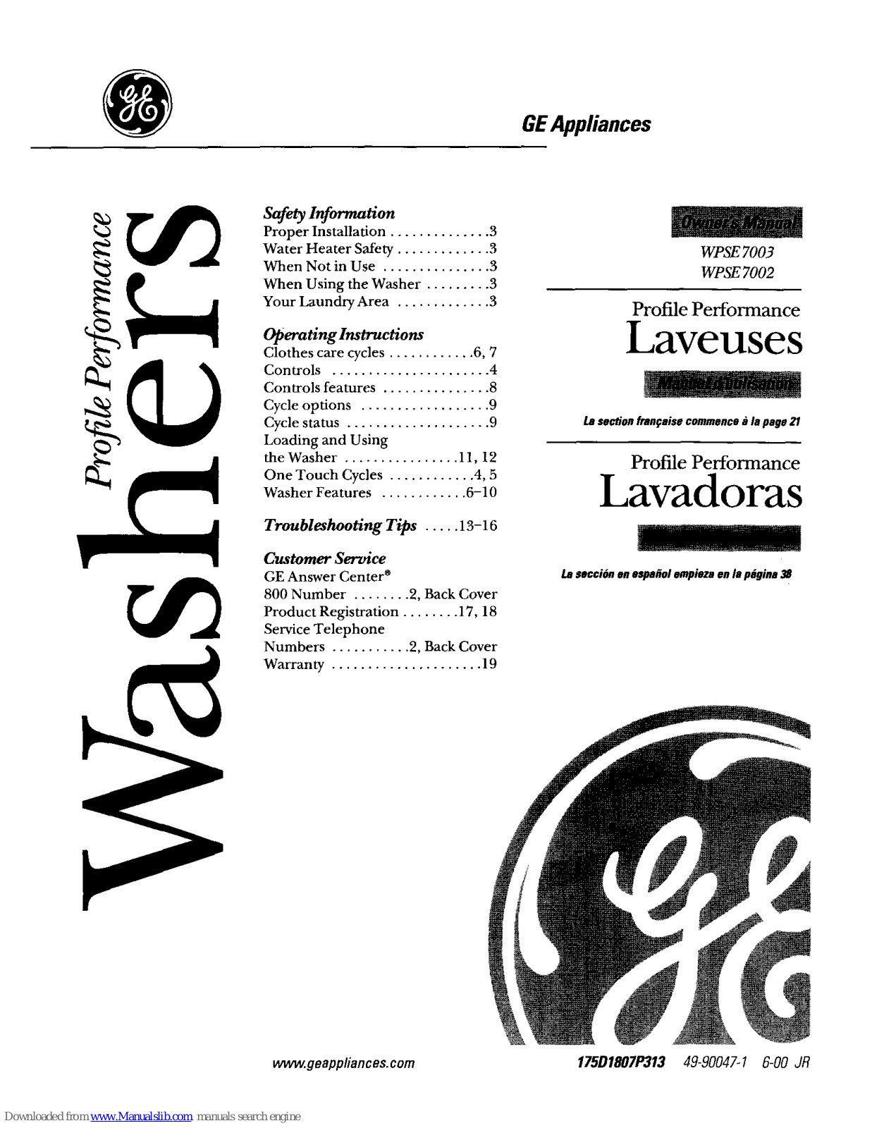 GE Profile Performance WPSE7003, Profile Performance WPSE7002 Owner's Manual - ManualMachine.com
