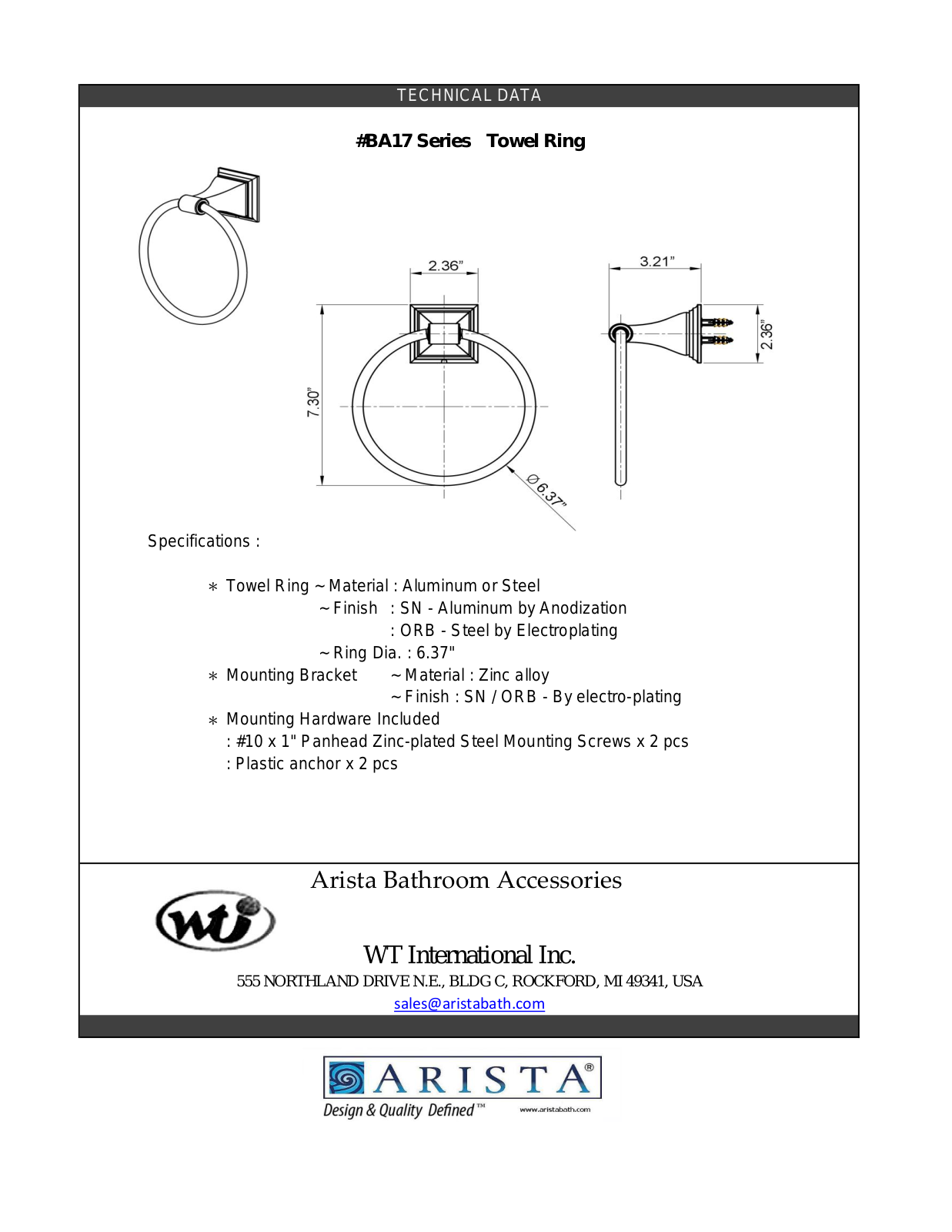ARISTA WTIN1052 Specifications - ManualMachine.com