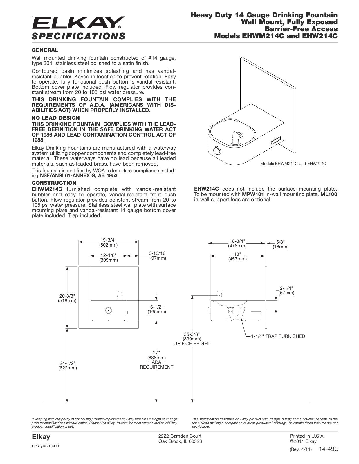 Elkay EHW214C User Manual