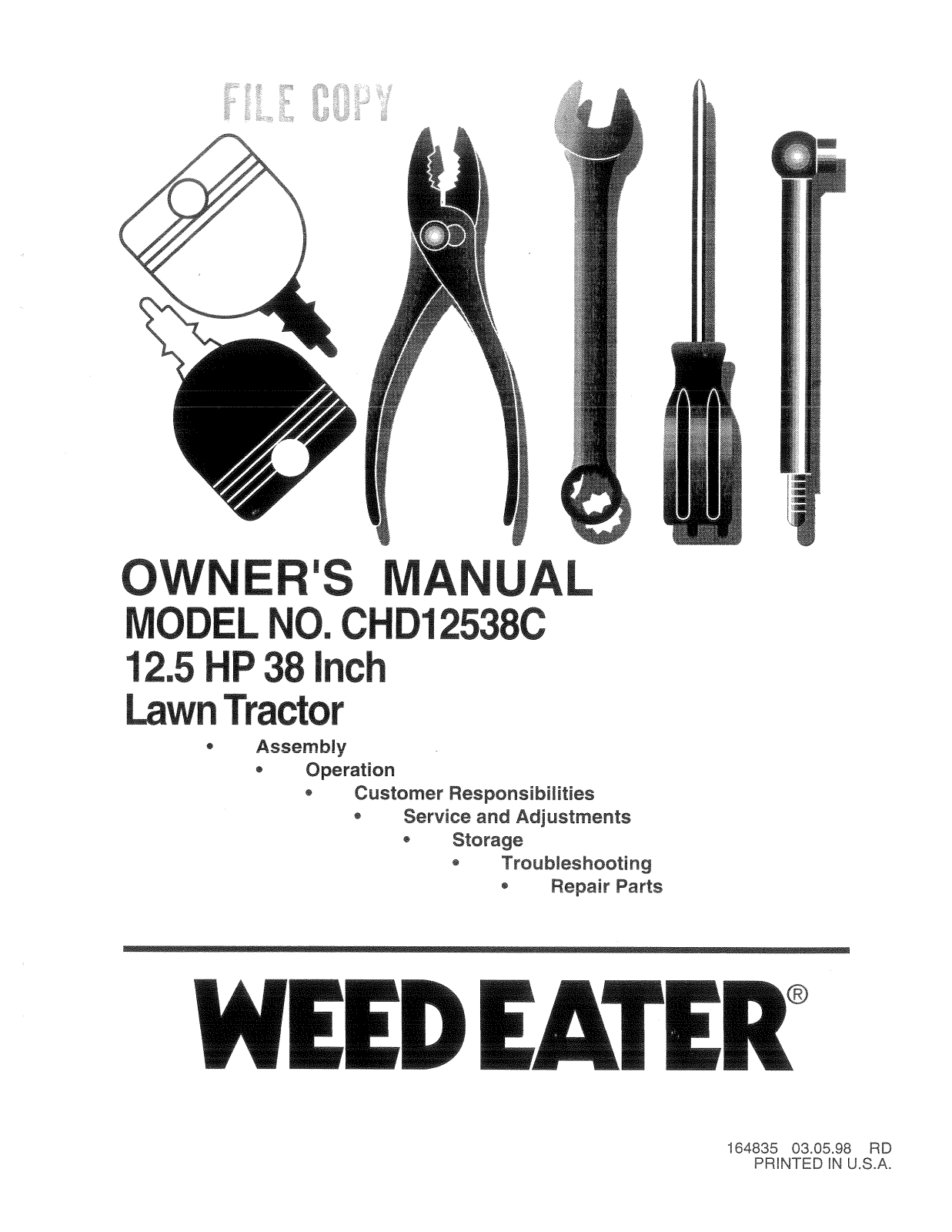 Weed Eater CHD12538C, 164835 User Manual