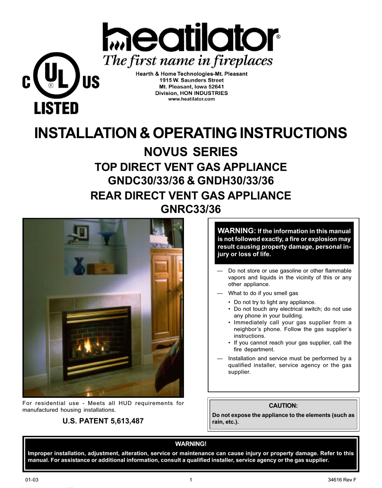 Heatilator GNDC30 Installation & operating instruction