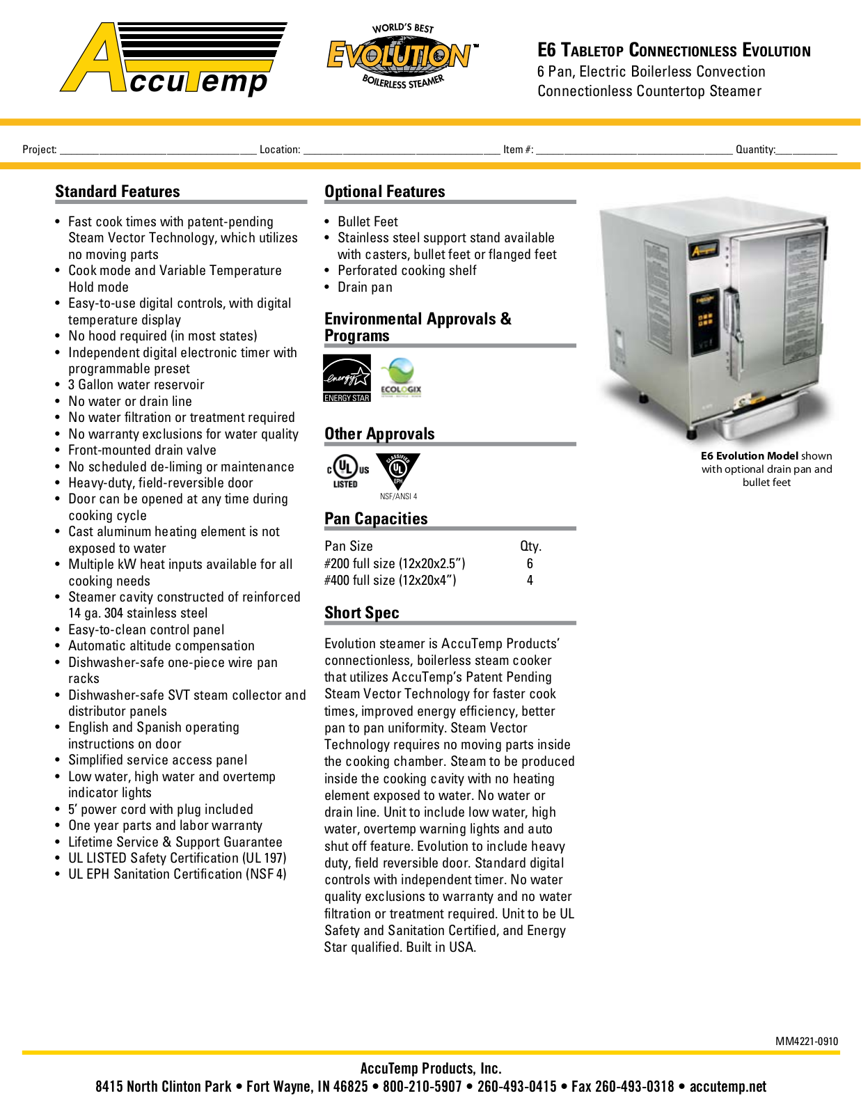 AccuTemp E6 CONNECTIONLESS Specifications