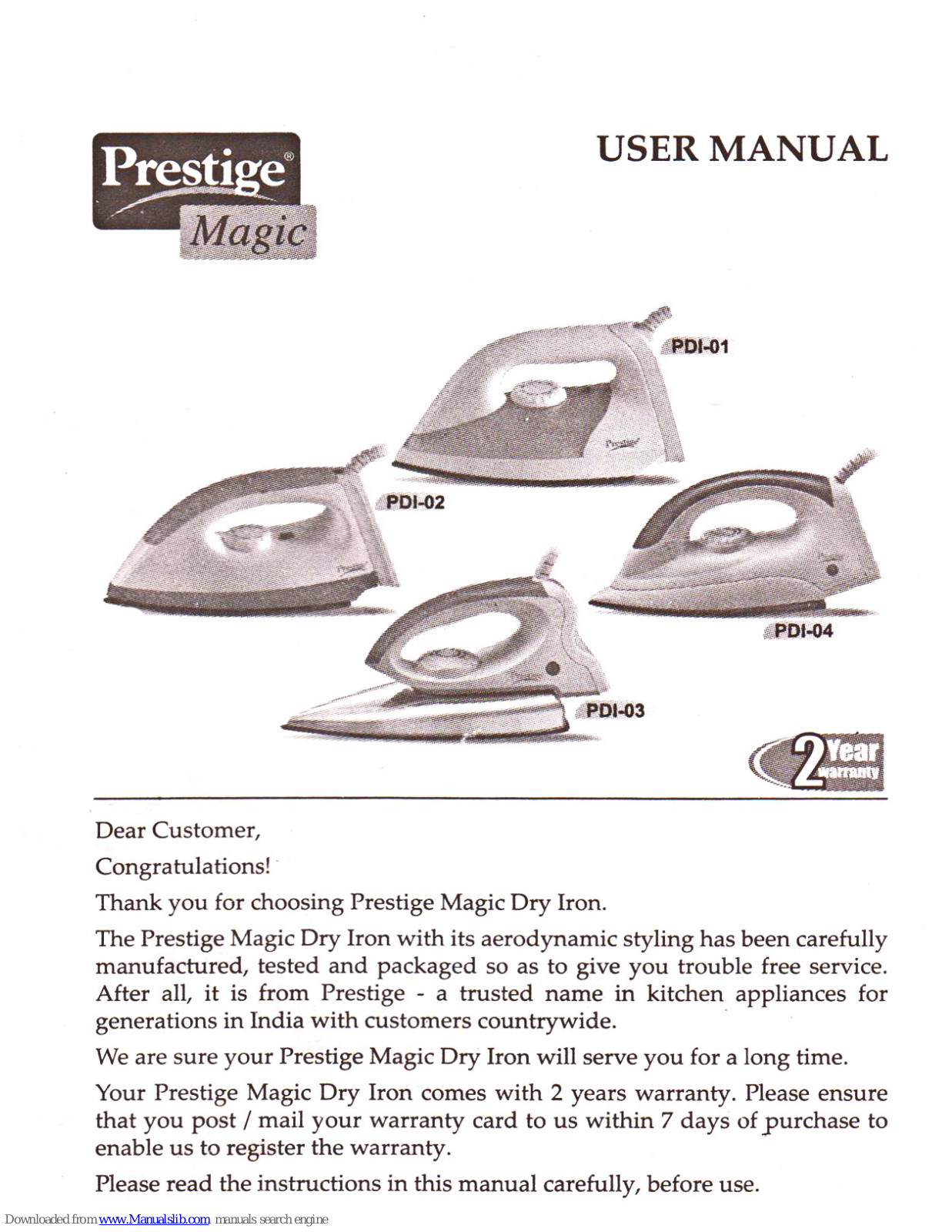 Prestige PDI-02, PDI-01, PDI-04, PDI-03 User Manual