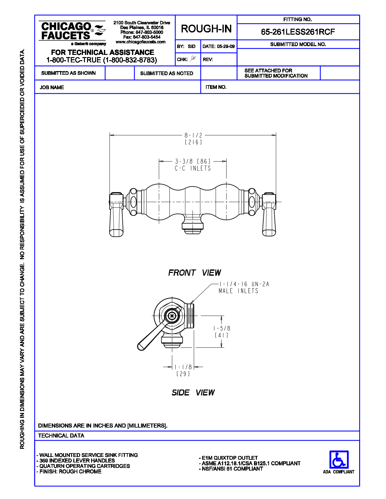 Chicago Faucet 65-261LESS261RCF User Manual