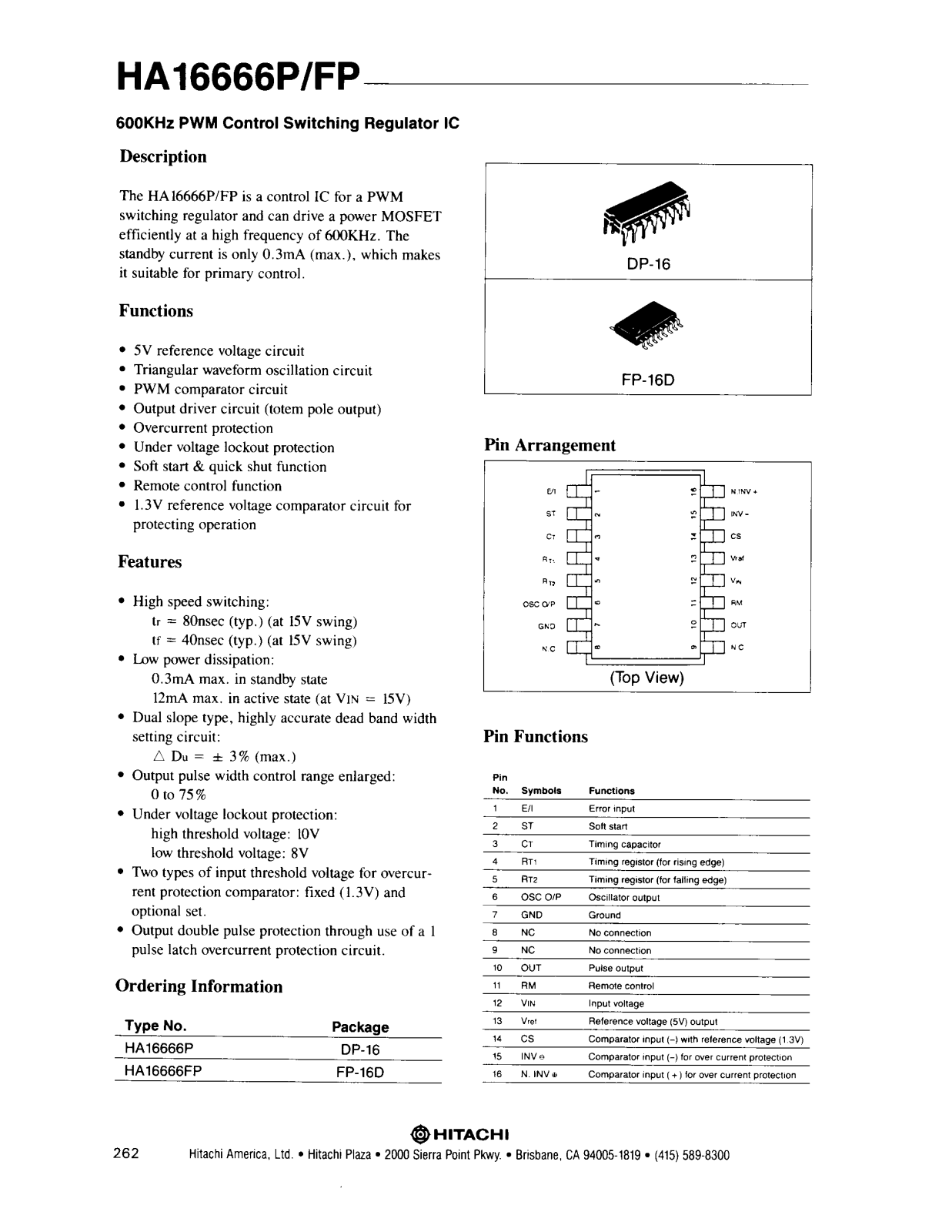 HIT HA16666P Datasheet