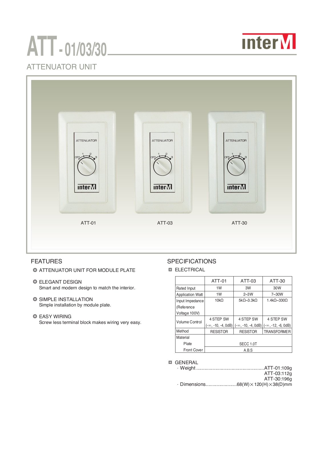 Inter-M Americas ATT-30 Specifications