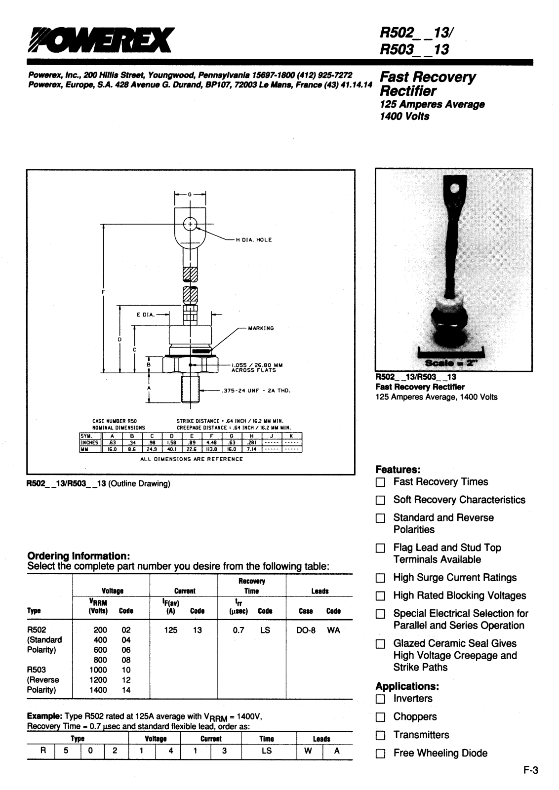 POWEREX R5020613LSWA, R5020813LSWA, R5021013LSWA, R5030613LSWA, R5030813LSWA Datasheet