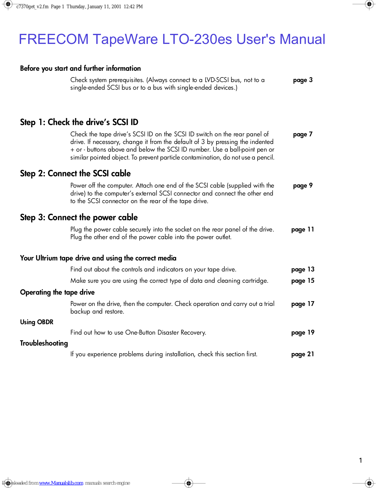 Freecom TapeWare LTO-230es, C7370 User Manual