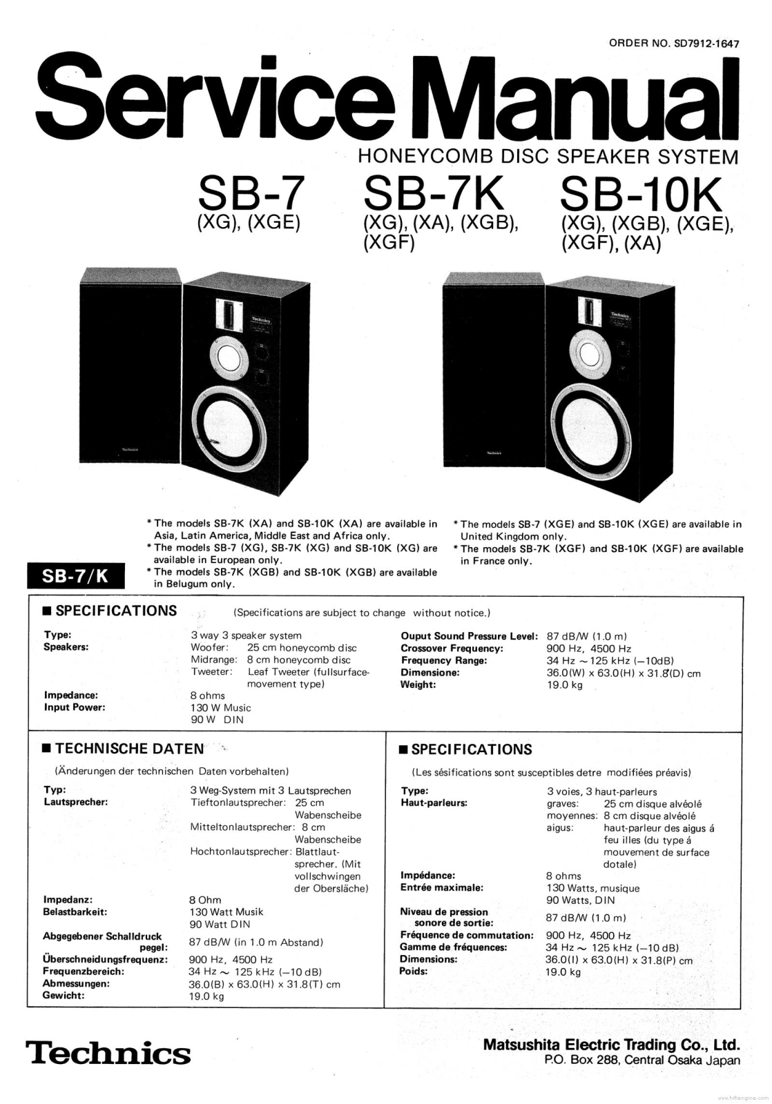 Technics SB-10-K Service Manual