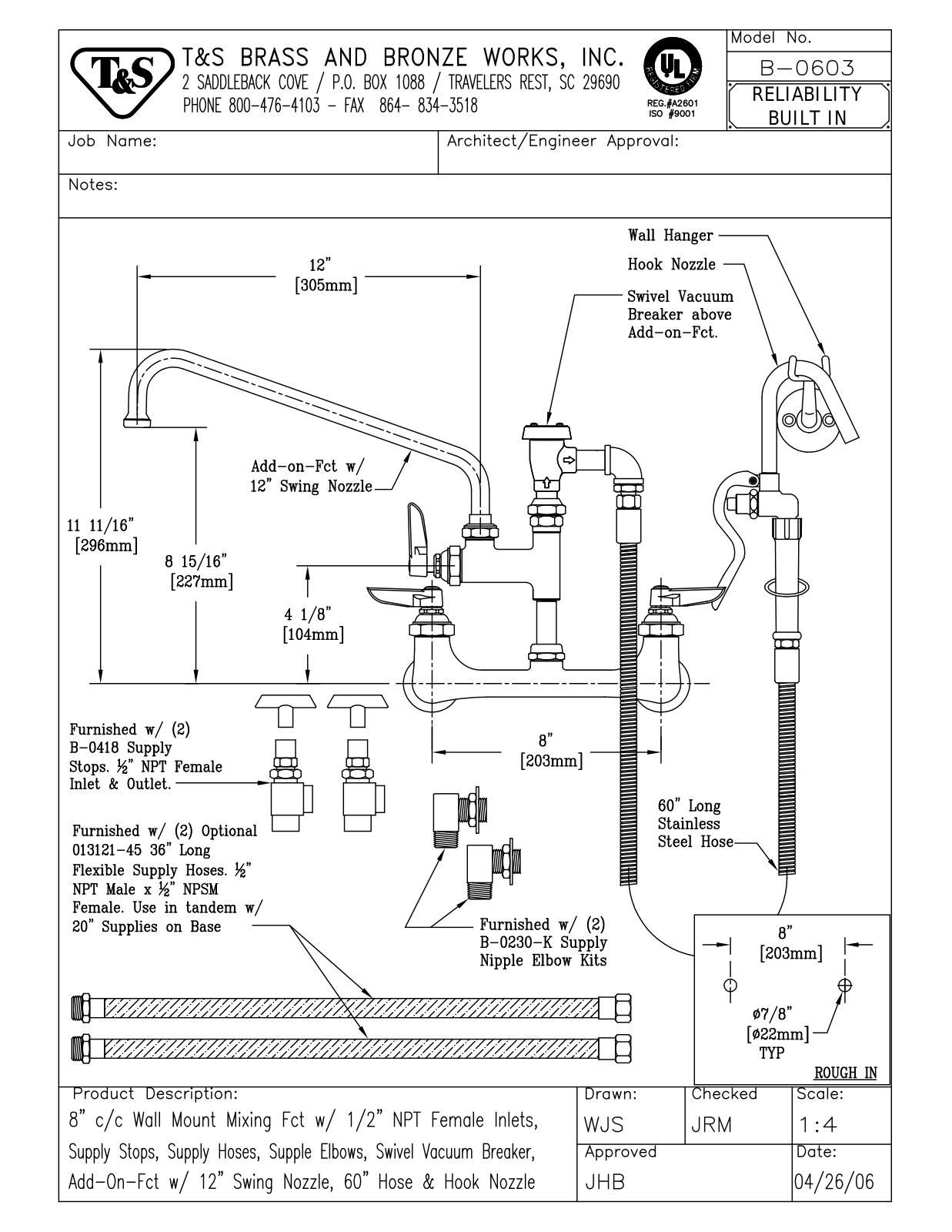 T&S Brass B-0603 User Manual