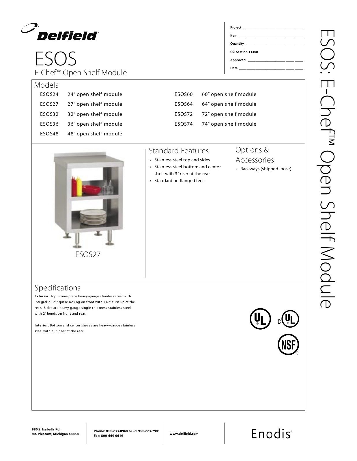 Delfield ESOS24, ESOS27, ESOS36, ESOS48, ESOS60 General Manual