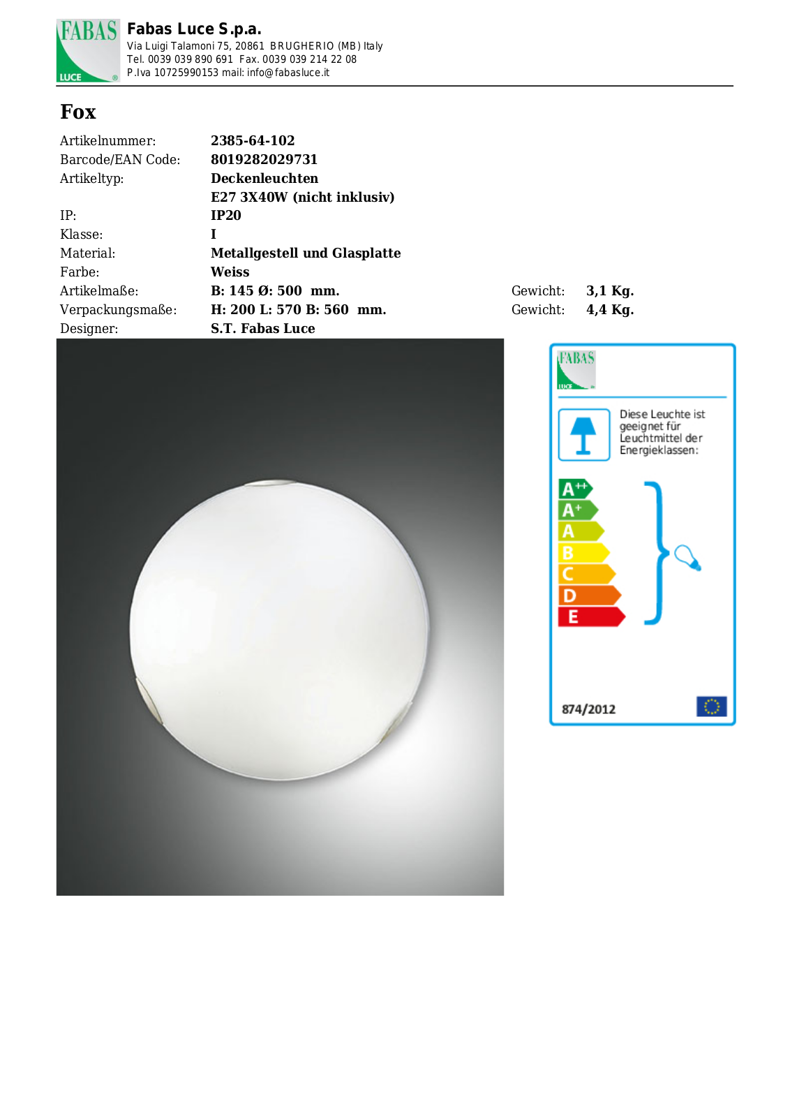 Fabas Luce 2385-64-102 User Manual